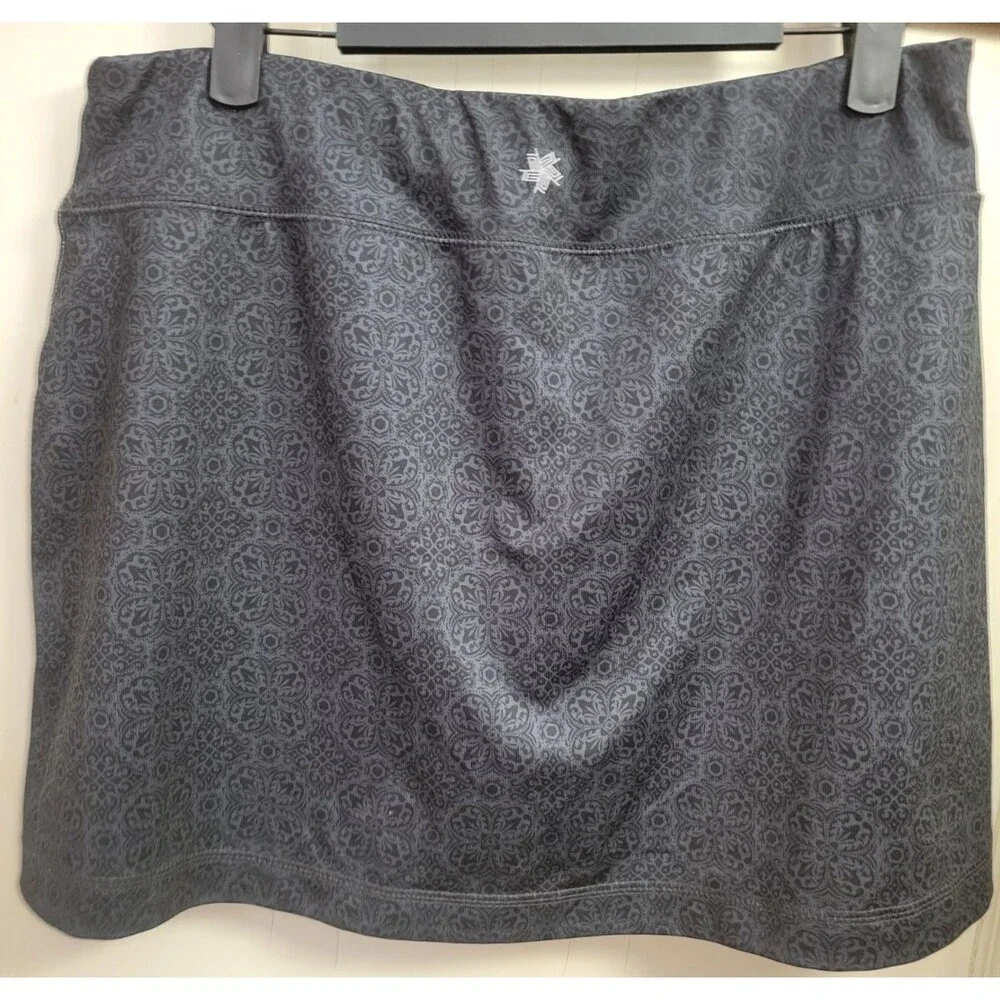 Tek Gear Active Skort Skirt Shorts Large Black Gray Floral Geometric Stretch Ath